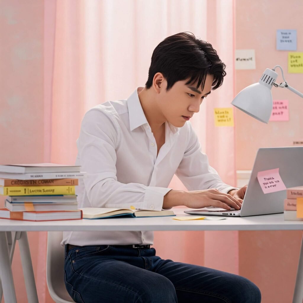 Person diligently working at desk