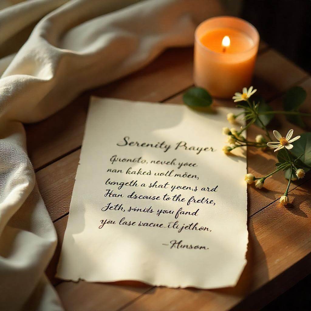 Insert a serene image of a sunrise over a calm lake, with the prayer text overlaid in elegant font. (See Image Recommendations below)