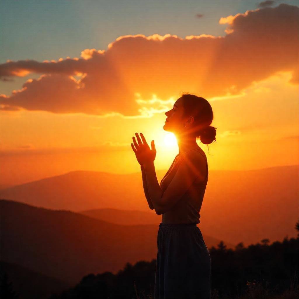 A person praying at sunrise, representing a fresh start and renewed faith.
