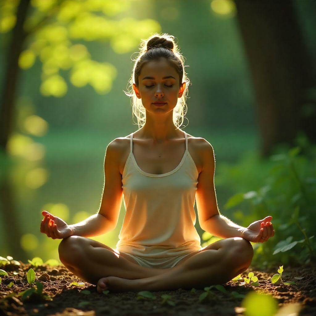 A person meditating in a serene setting, emphasizing focus.