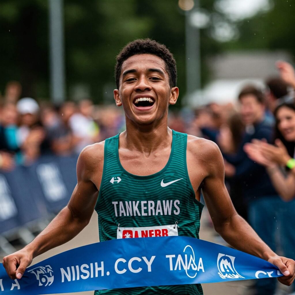 Runner crossing finish line