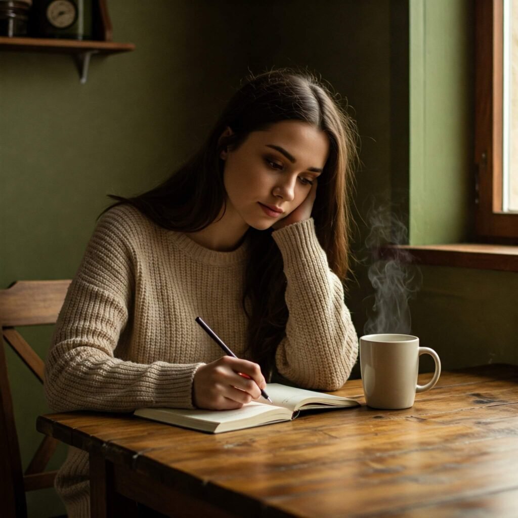 Journaling in cozy setting