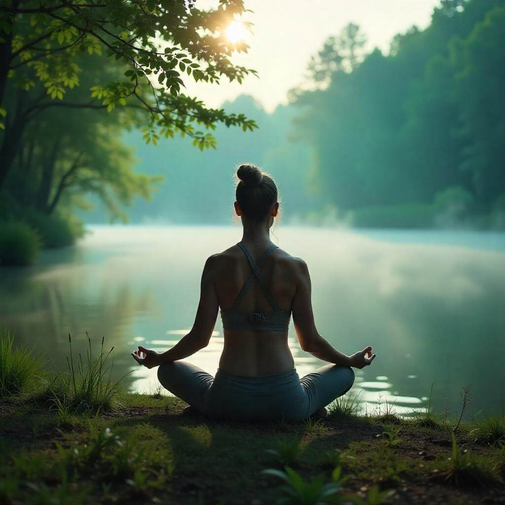 A person meditating outdoors in nature.
