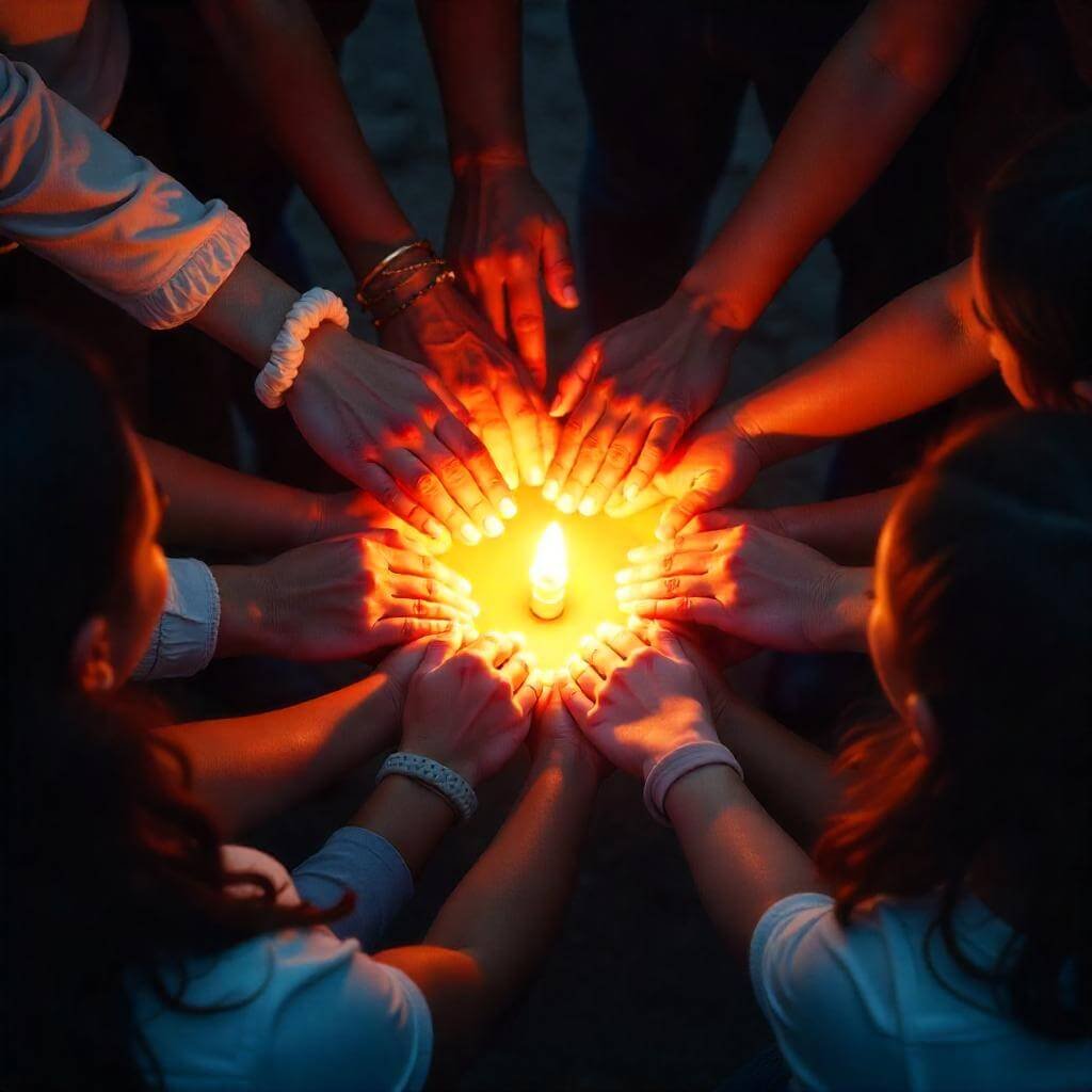 Add an image of diverse people holding hands in a circle, symbolizing unity and the prayer’s universal appeal.