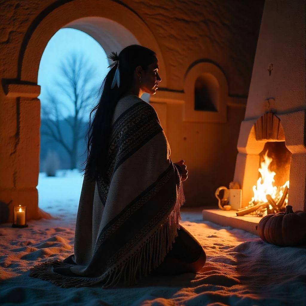 warm browns and creams, with soft lighting to create a reverent atmosphere.