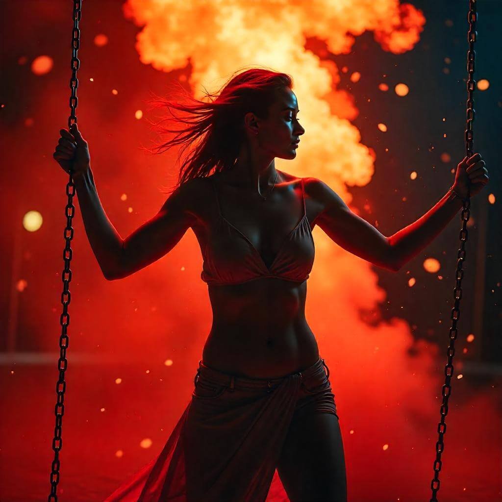 A person breaking free from chains in a dramatic, empowering scene.